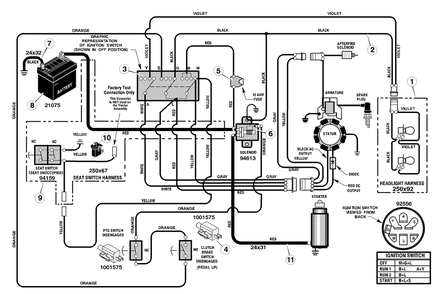 Electrical System Diagram and Parts List for 425615X50B 2004 Briggs and Stratton Lawn Tractor